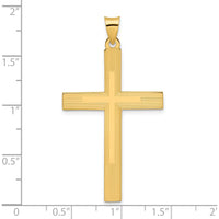 14K Yellow Gold Solid Cross Pendant with Polished and Striped Line Design - 47.27mm Length by Oro Pregiato