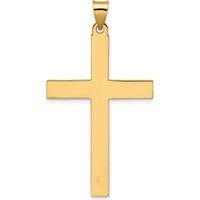14K Yellow Gold Solid Cross Pendant with Polished and Striped Line Design - 47.27mm Length by Oro Pregiato