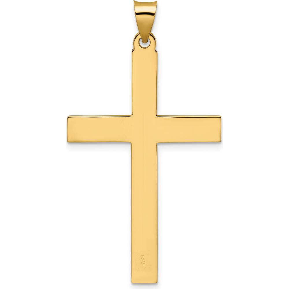 14K Yellow Gold Solid Cross Pendant with Polished and Striped Line Design - 47.27mm Length by Oro Pregiato