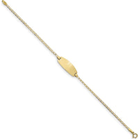 14K Yellow Gold Solid Curb Link Baby ID Bracelet with Engravable Oval Plate - 6" Length by Oro Pregiato