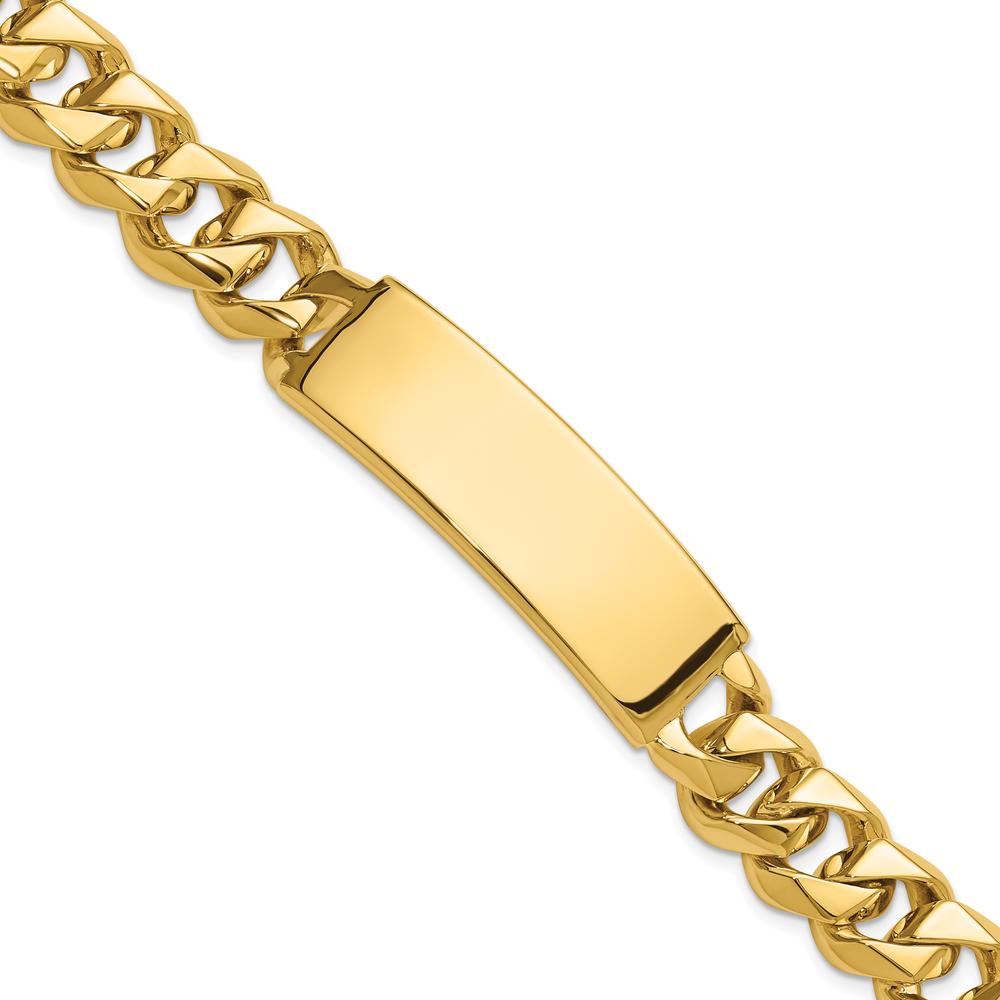 14K Yellow Gold Solid Curb Link ID Bracelet with Polished Finish and Engravable Plate - 8.5" Length by Oro Pregiato