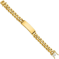 14K Yellow Gold Solid Curb Link ID Bracelet with Polished Finish and Engravable Plate - 8.5" Length by Oro Pregiato