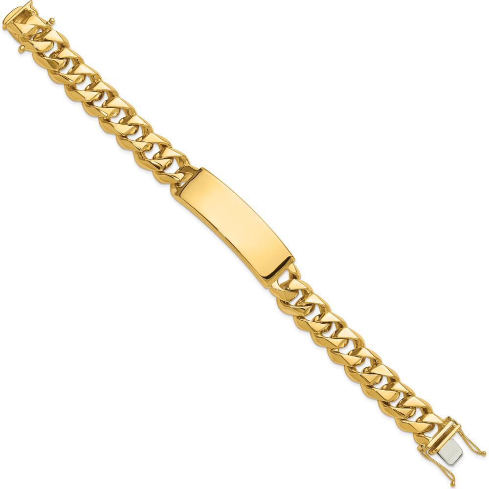 14K Yellow Gold Solid Curb Link ID Bracelet with Polished Finish and Engravable Plate - 8.5" Length by Oro Pregiato