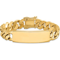 14K Yellow Gold Solid Curb Link ID Bracelet with Polished Finish and Engravable Plate - 8.5" Length by Oro Pregiato