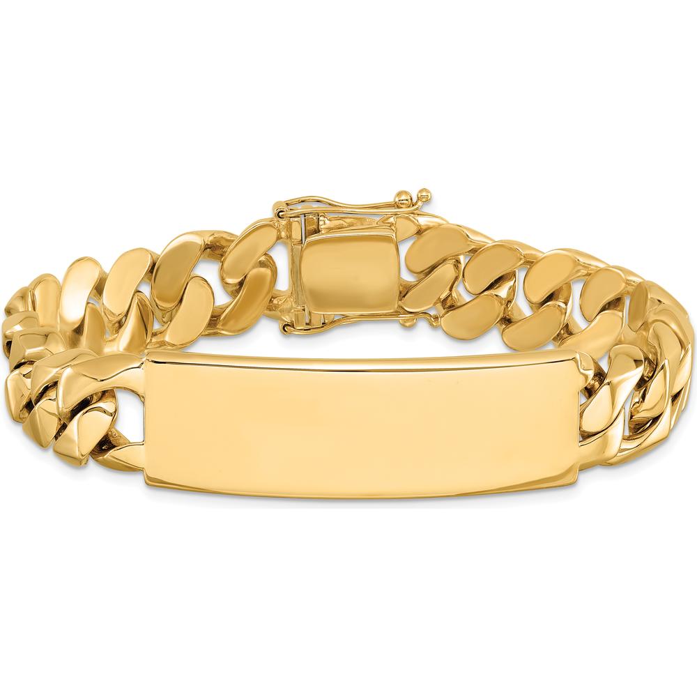 14K Yellow Gold Solid Curb Link ID Bracelet with Polished Finish and Engravable Plate - 8.5" Length by Oro Pregiato
