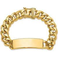 14K Yellow Gold Solid Curb Link ID Bracelet with Polished Finish and Engravable Plate - 8.5" Length by Oro Pregiato