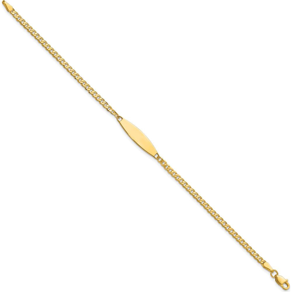 14K Yellow Gold Solid Curb Link ID Bracelet with Polished Plate - 7" Length by Oro Pregiato