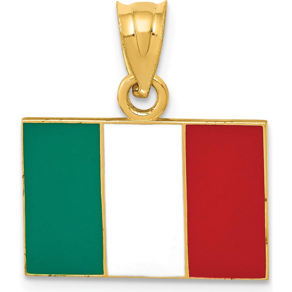14K Yellow Gold Solid Enamel Italy Flag Pendant - 21mm x 18mm by Oro Pregiato