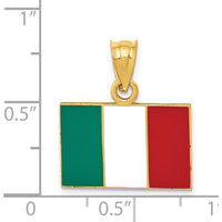 14K Yellow Gold Solid Enamel Italy Flag Pendant - 21mm x 18mm by Oro Pregiato