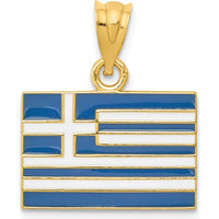 14K Yellow Gold Solid Enameled Greece Flag Pendant with Blue and White Enamel Inlays by Oro Pregiato