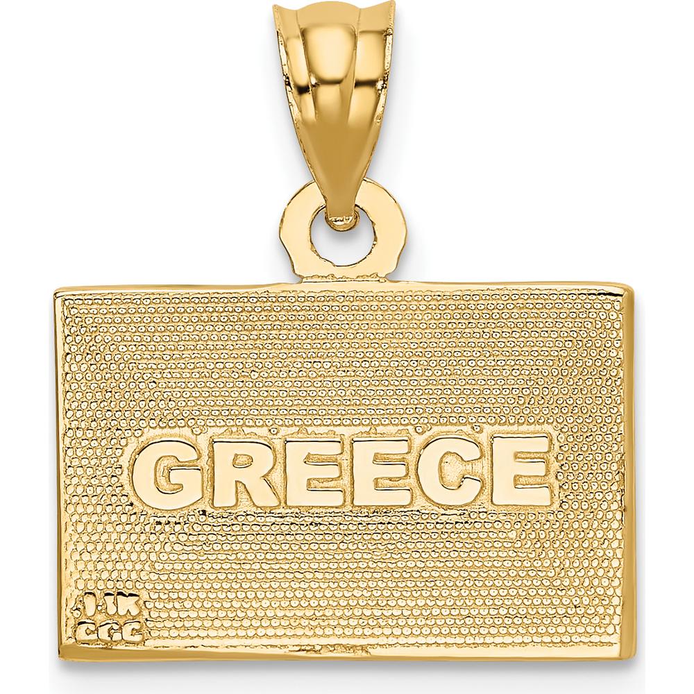 14K Yellow Gold Solid Enameled Greece Flag Pendant with Blue and White Enamel Inlays by Oro Pregiato