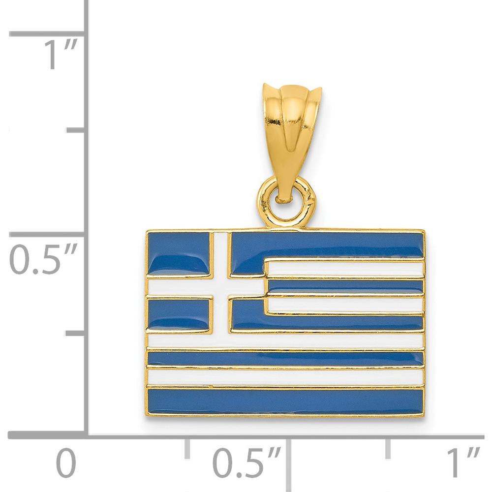 14K Yellow Gold Solid Enameled Greece Flag Pendant with Blue and White Enamel Inlays by Oro Pregiato