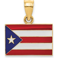 14K Yellow Gold Solid Enameled Puerto Rico Flag Pendant - 21mm Length, 18mm Width by Oro Pregiato