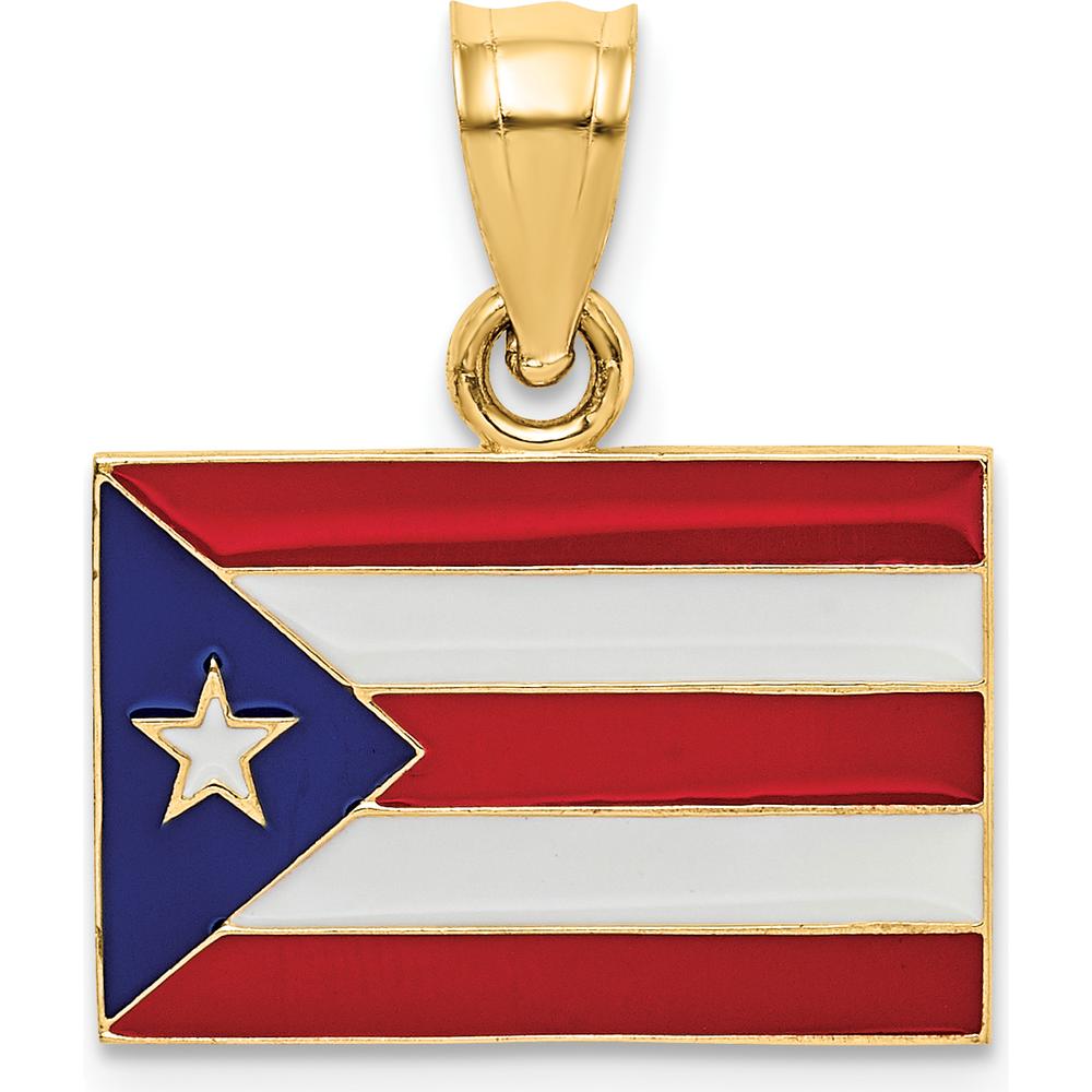 14K Yellow Gold Solid Enameled Puerto Rico Flag Pendant - 21mm Length, 18mm Width by Oro Pregiato
