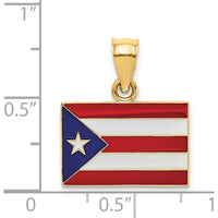 14K Yellow Gold Solid Enameled Puerto Rico Flag Pendant - 21mm Length, 18mm Width by Oro Pregiato