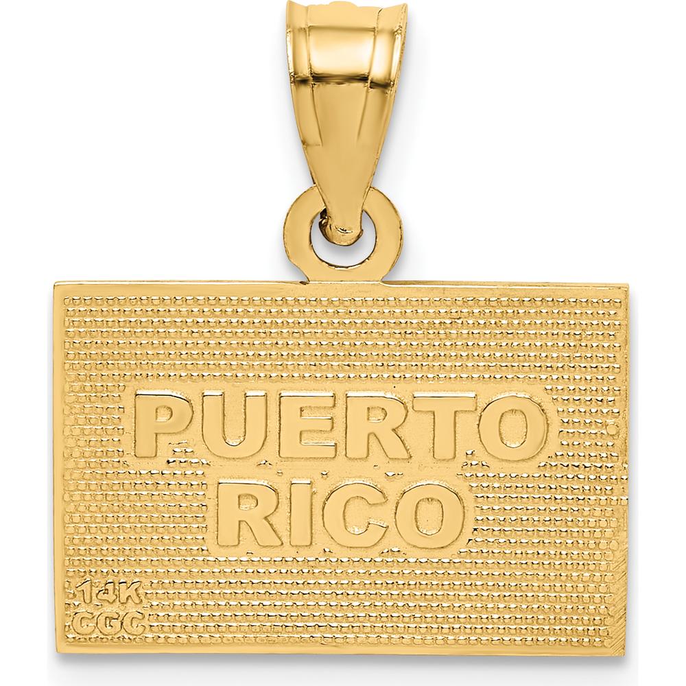 14K Yellow Gold Solid Enameled Puerto Rico Flag Pendant - 21mm Length, 18mm Width by Oro Pregiato