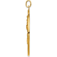 14K Yellow Gold Solid Extra Large Cut-out St. Christopher Medal Round Pendant - Polished and Satin Finish by Oro Pregiato