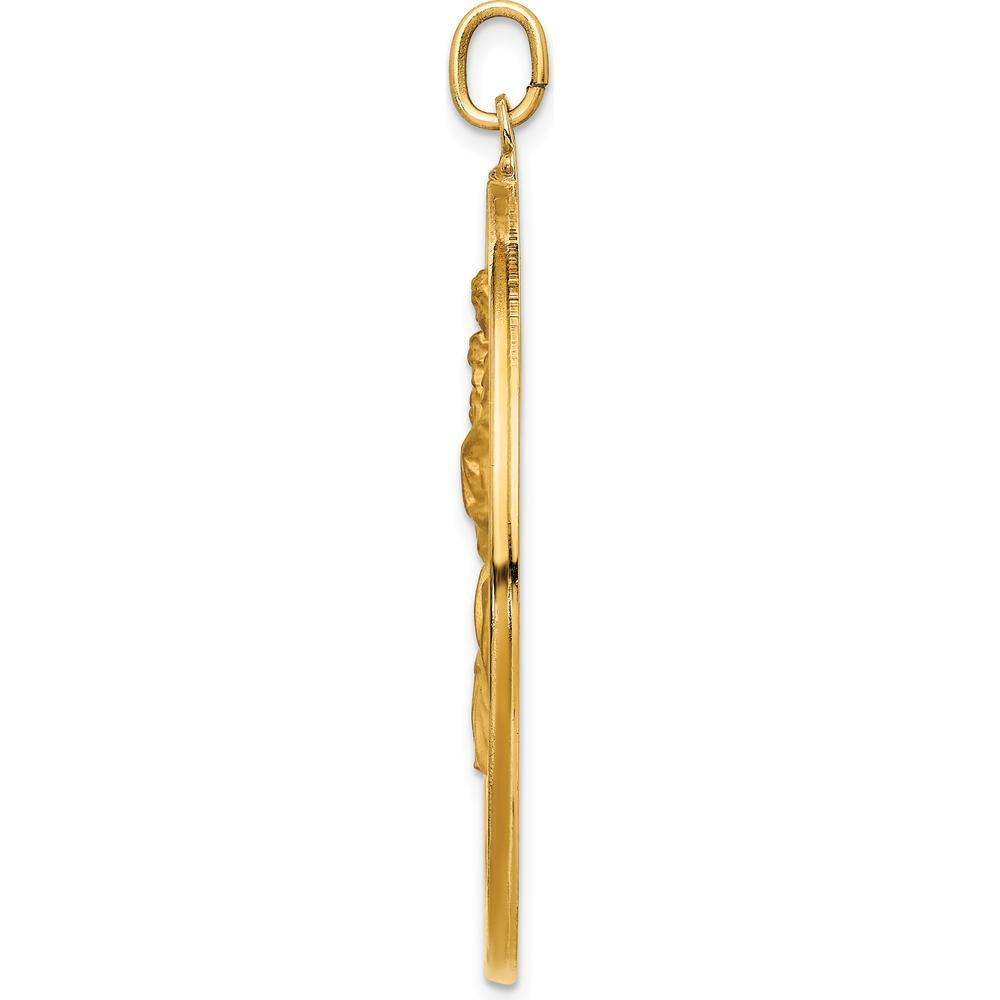 14K Yellow Gold Solid Extra Large Cut-out St. Christopher Medal Round Pendant - Polished and Satin Finish by Oro Pregiato