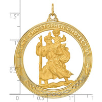 14K Yellow Gold Solid Extra Large Cut-out St. Christopher Medal Round Pendant - Polished and Satin Finish by Oro Pregiato