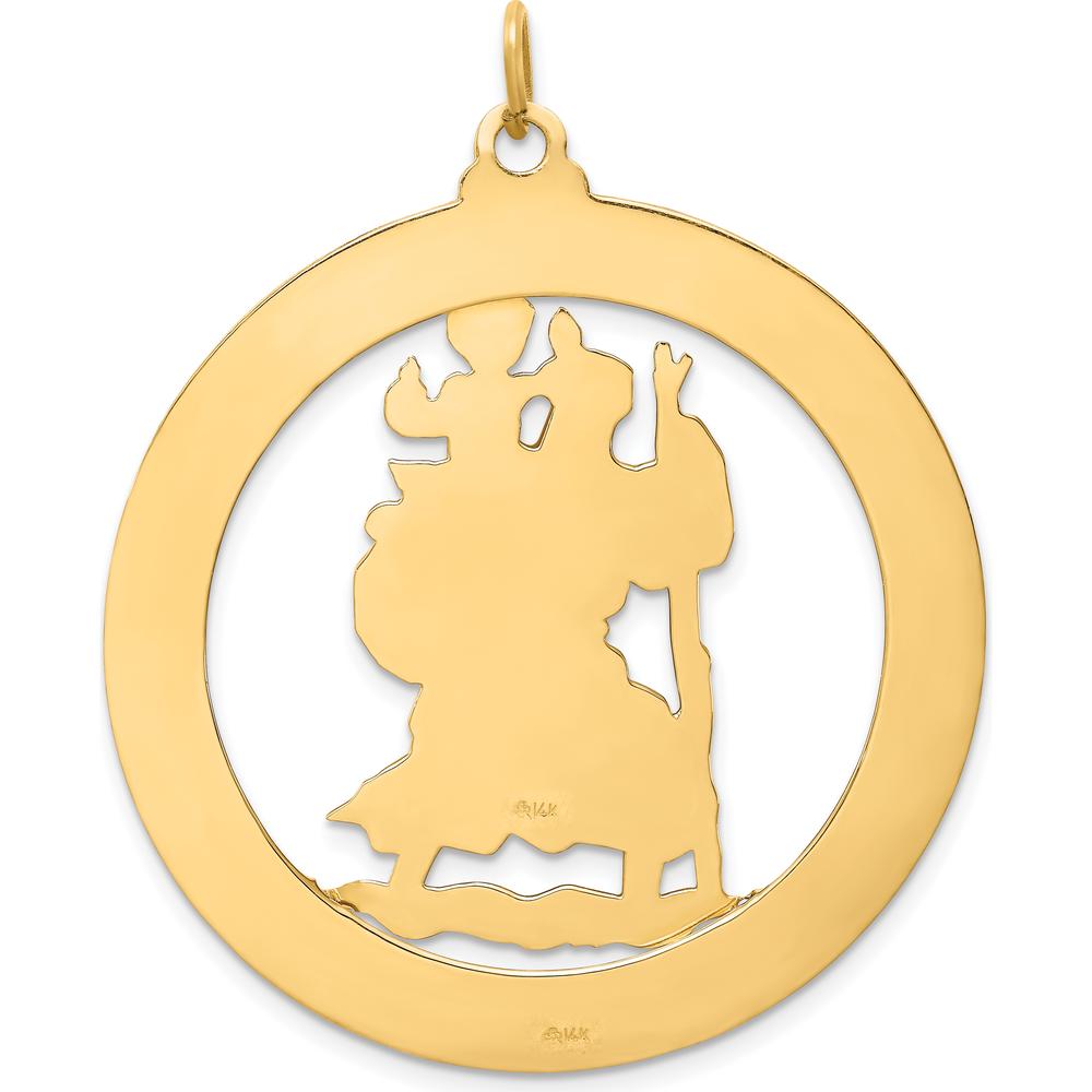 14K Yellow Gold Solid Extra Large Cut-out St. Christopher Medal Round Pendant - Polished and Satin Finish by Oro Pregiato