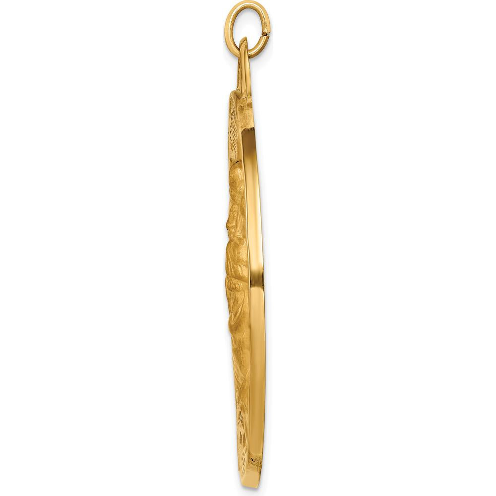 14K Yellow Gold Solid Extra Large St. Christopher Medal Pendant with Satin Finish - 45mm by Oro Pregiato