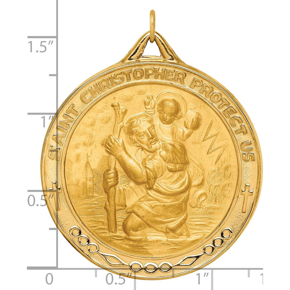 14K Yellow Gold Solid Extra Large St. Christopher Medal Pendant with Satin Finish - 45mm by Oro Pregiato