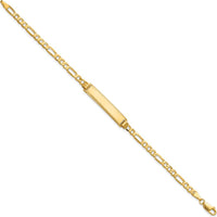 14K Yellow Gold Solid Figaro Link Bracelet with Diamond-Cut Plate - 7" Length by Oro Pregiato