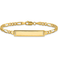 14K Yellow Gold Solid Figaro Link Bracelet with Diamond-Cut Plate - 7" Length by Oro Pregiato