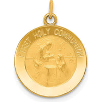 14K Yellow Gold Solid First Holy Communion Medal Round Pendant - 20mm Length by Oro Pregiato