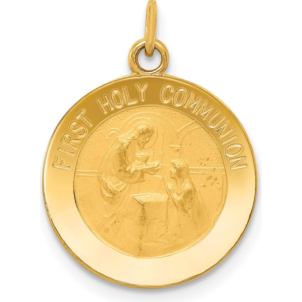 14K Yellow Gold Solid First Holy Communion Medal Round Pendant - 20mm Length by Oro Pregiato