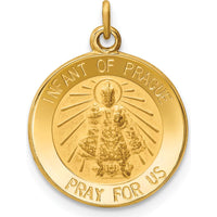 14K Yellow Gold Solid Infant of Prague Medal Round Charm - Satin & Polished Finish by Oro Pregiato
