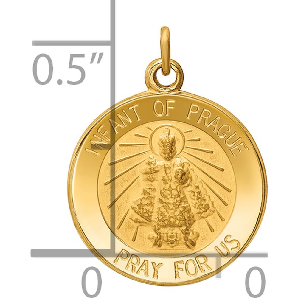 14K Yellow Gold Solid Infant of Prague Medal Round Charm - Satin & Polished Finish by Oro Pregiato