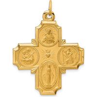 14K Yellow Gold Solid Large 4-Way Medal Cross Pendant with Polished and Satin Finish by Oro Pregiato