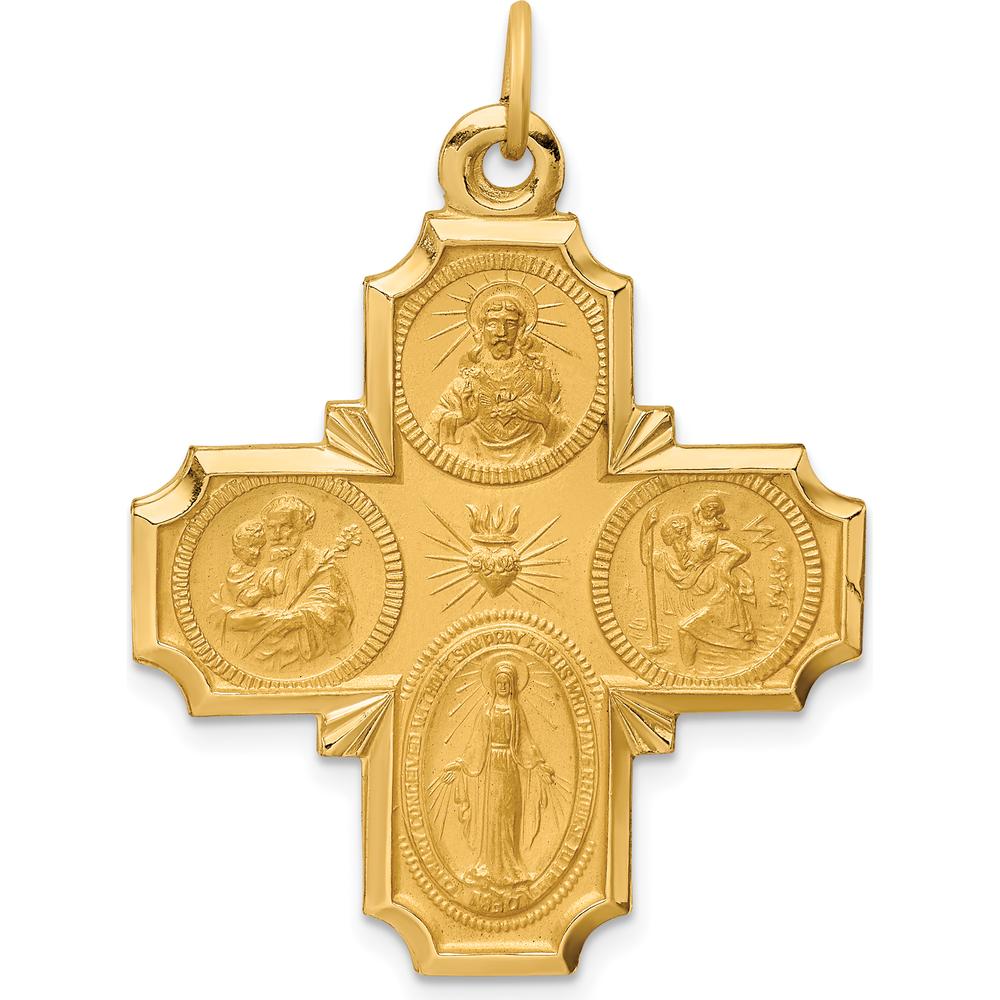 14K Yellow Gold Solid Large 4-Way Medal Cross Pendant with Polished and Satin Finish by Oro Pregiato