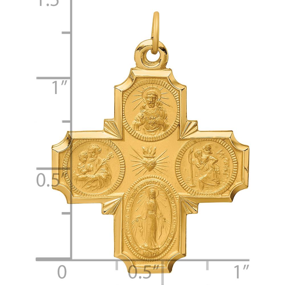 14K Yellow Gold Solid Large 4-Way Medal Cross Pendant with Polished and Satin Finish by Oro Pregiato