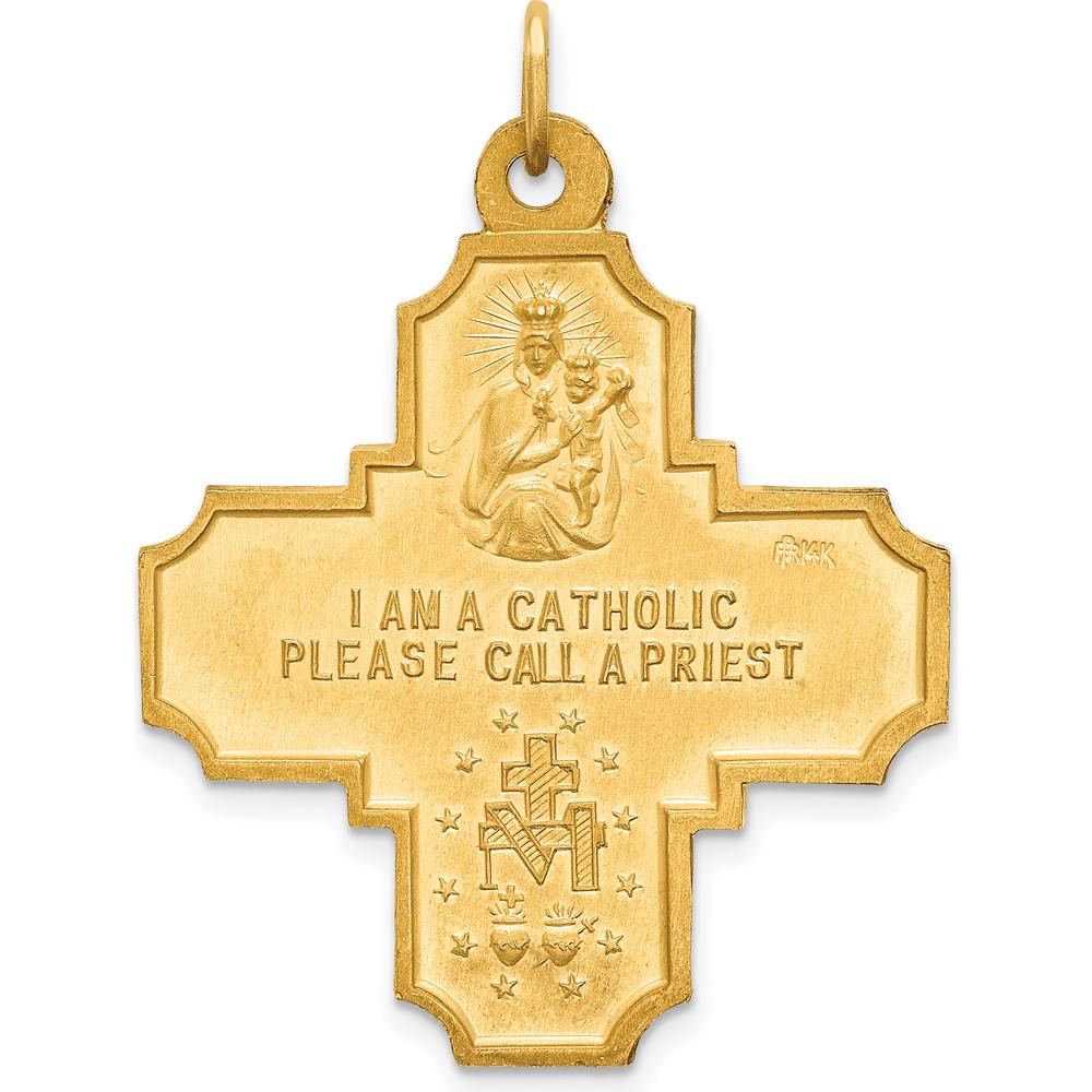 14K Yellow Gold Solid Large 4-Way Medal Cross Pendant with Polished and Satin Finish by Oro Pregiato
