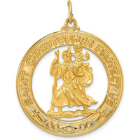 14K Yellow Gold Solid Large Cut-out St. Christopher Medal Pendant - 38mm Length by Oro Pregiato