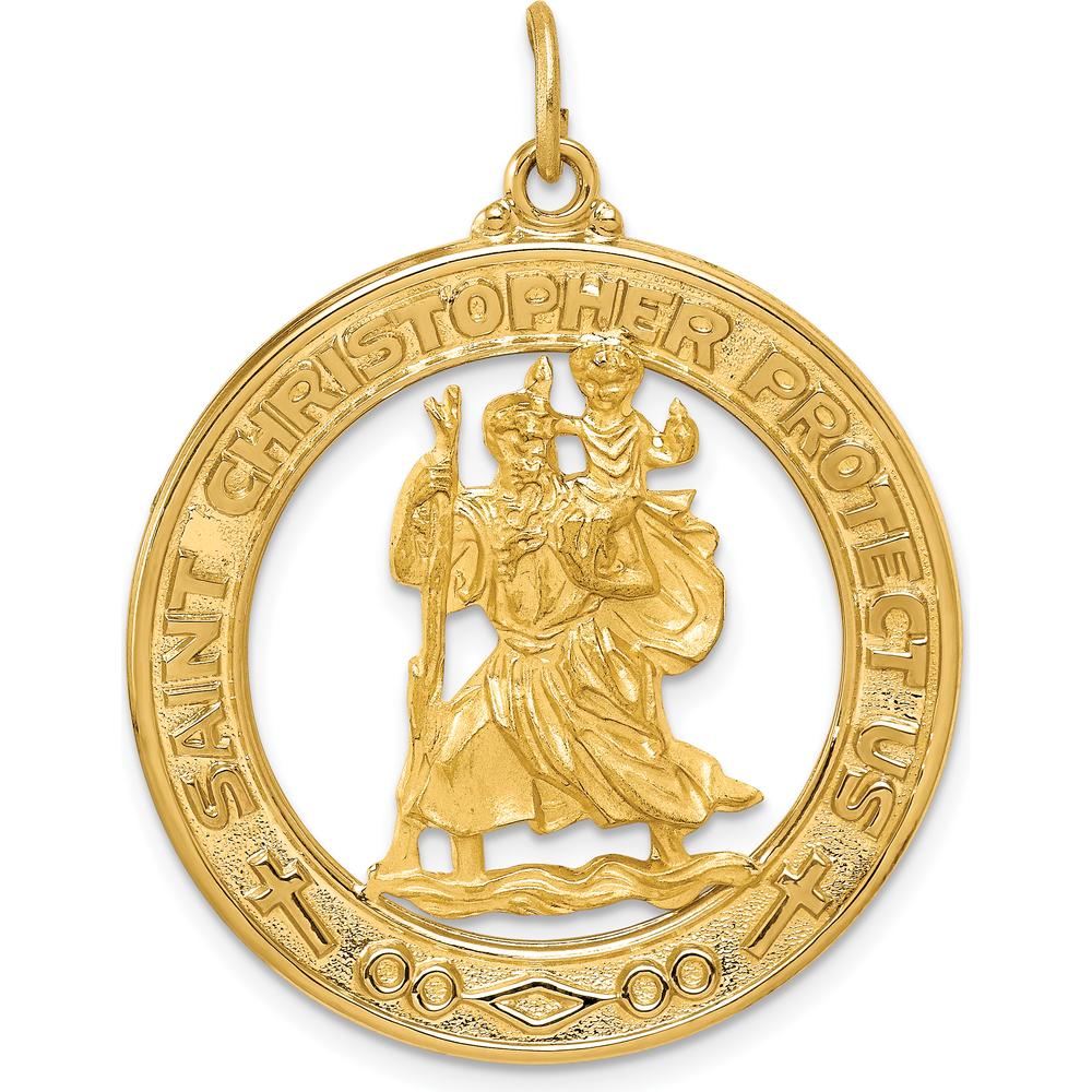14K Yellow Gold Solid Large Cut-out St. Christopher Medal Pendant - 38mm Length by Oro Pregiato
