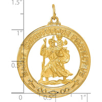 14K Yellow Gold Solid Large Cut-out St. Christopher Medal Pendant - 38mm Length by Oro Pregiato
