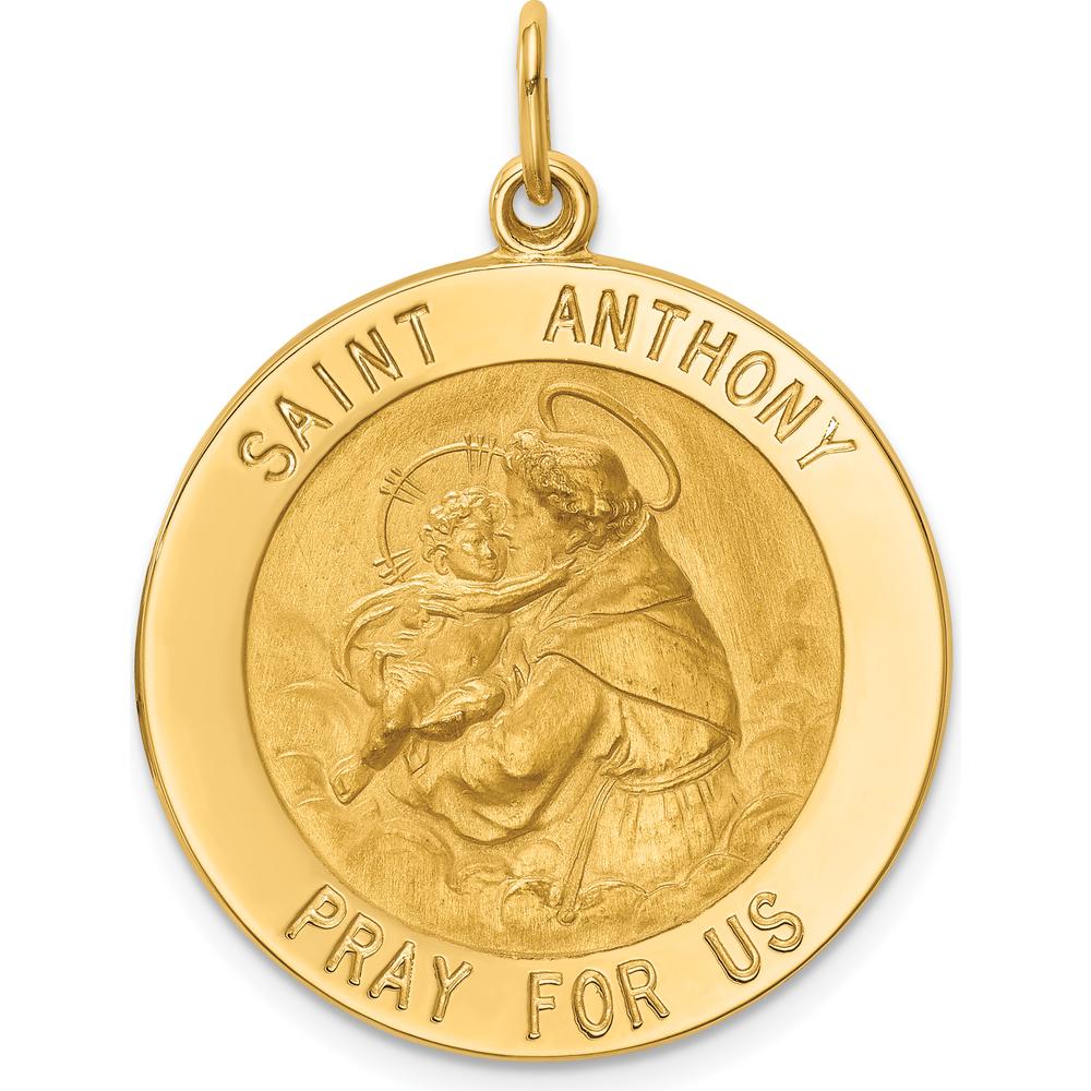 14K Yellow Gold Solid Large Round St. Anthony Medal Pendant - 32.5mm Length by Oro Pregiato