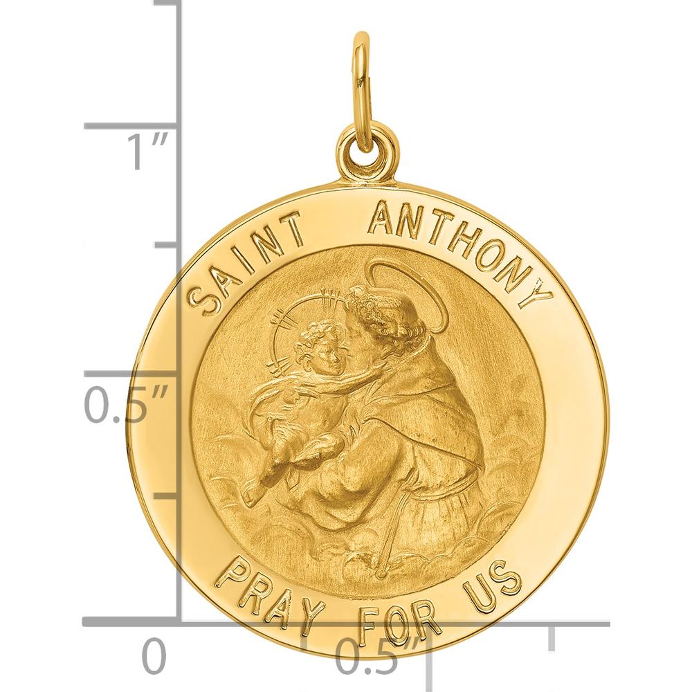 14K Yellow Gold Solid Large Round St. Anthony Medal Pendant - 32.5mm Length by Oro Pregiato