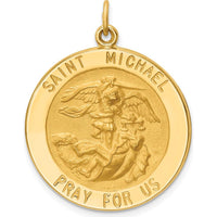 14K Yellow Gold Solid Large St. Michael Round Medal Pendant - Die-Struck Satin & Polished Finish by Oro Pregiato