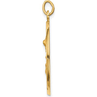 14K Yellow Gold Solid Large St. Michael Round Medal Pendant - Die-Struck Satin & Polished Finish by Oro Pregiato