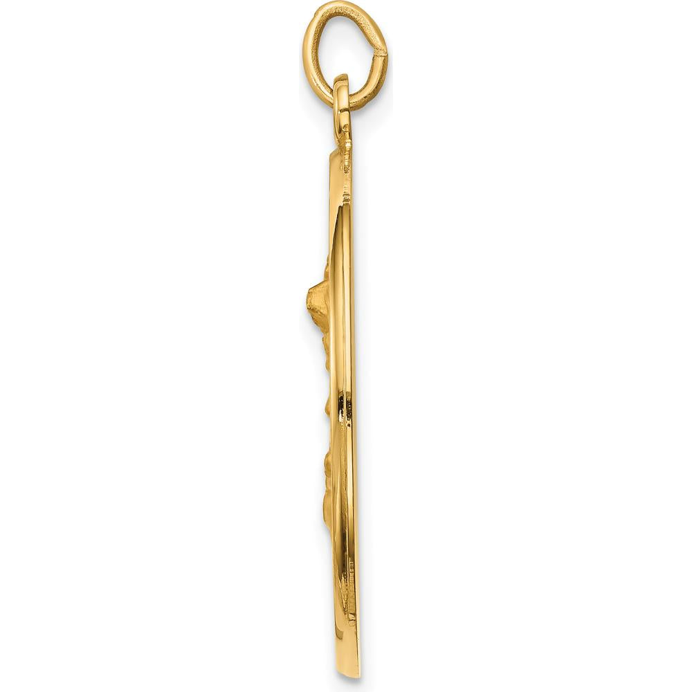 14K Yellow Gold Solid Large St. Michael Round Medal Pendant - Die-Struck Satin & Polished Finish by Oro Pregiato