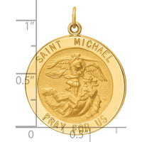 14K Yellow Gold Solid Large St. Michael Round Medal Pendant - Die-Struck Satin & Polished Finish by Oro Pregiato