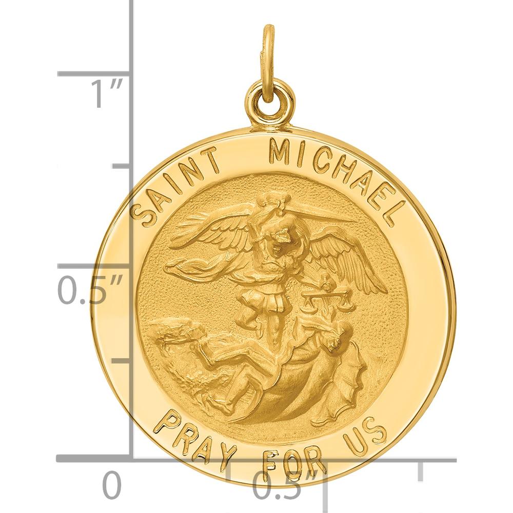 14K Yellow Gold Solid Large St. Michael Round Medal Pendant - Die-Struck Satin & Polished Finish by Oro Pregiato