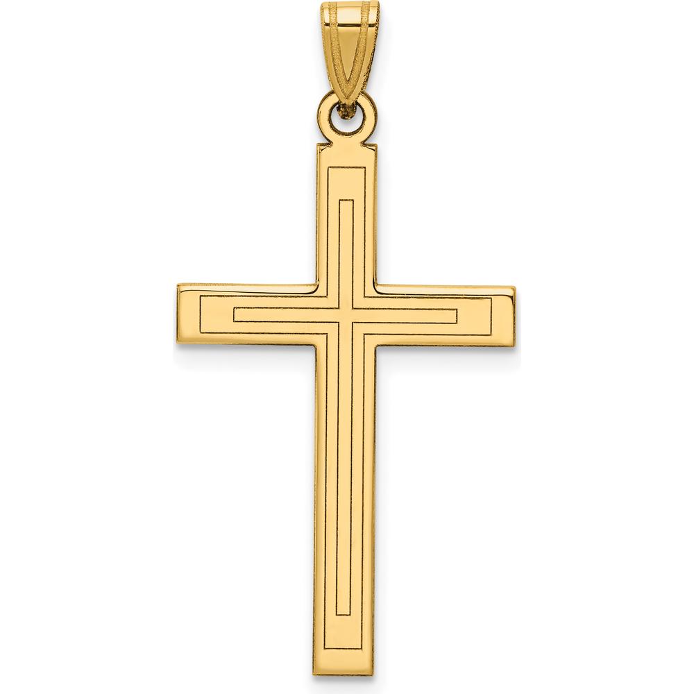 14K Yellow Gold Solid Laser Etched Cross Pendant - 36mm Length, 19mm Width by Oro Pregiato