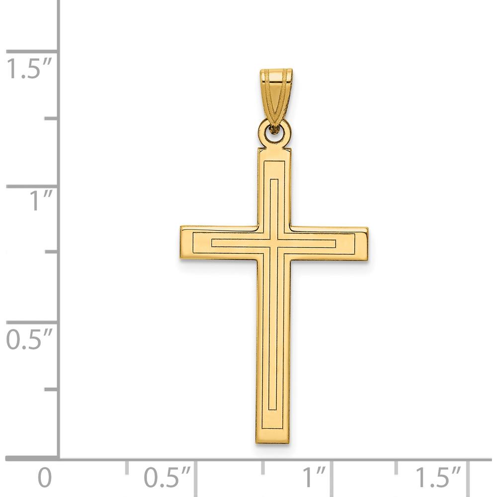 14K Yellow Gold Solid Laser Etched Cross Pendant - 36mm Length, 19mm Width by Oro Pregiato