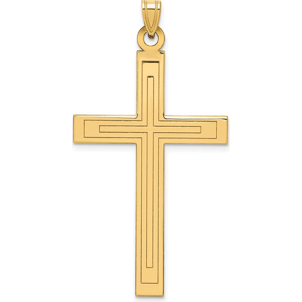 14K Yellow Gold Solid Laser Etched Cross Pendant - 49mm Length by Oro Pregiato