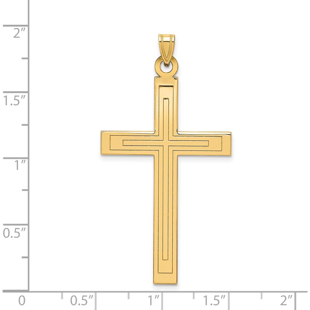14K Yellow Gold Solid Laser Etched Cross Pendant - 49mm Length by Oro Pregiato